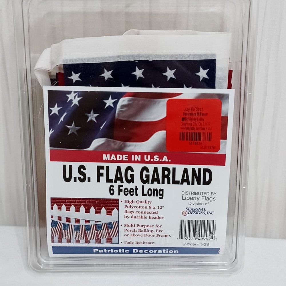 New USA American Flag Garland 6 Feet Long Patriotic Decoration